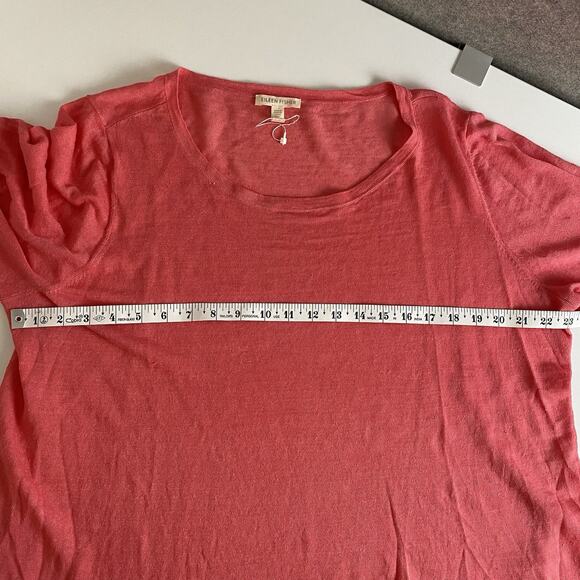 Eileen Fisher Pink Linen Nylon‎ Fine Knit Asymmetrical Top Tee Shirt XL Beachy - Picture 8 of 12